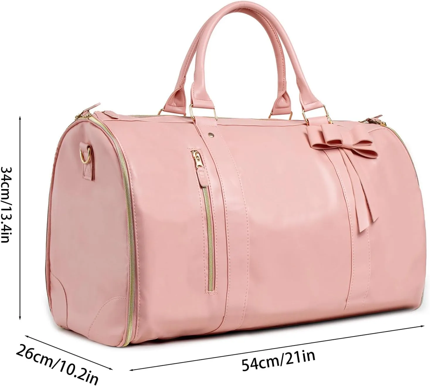 Jenni Bag Travel Bag with Wheels, High Capacity with Shoe Compartment, PU Leather 2 in 1 Hanging Suitcase Travel Bags. Jennibag Travel Bags for Women (Pink)