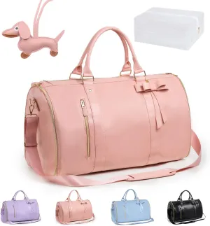 Jenni Bag Travel Bag with Wheels, High Capacity with Shoe Compartment, PU Leather 2 in 1 Hanging Suitcase Travel Bags. Jennibag Travel Bags for Women (Pink)