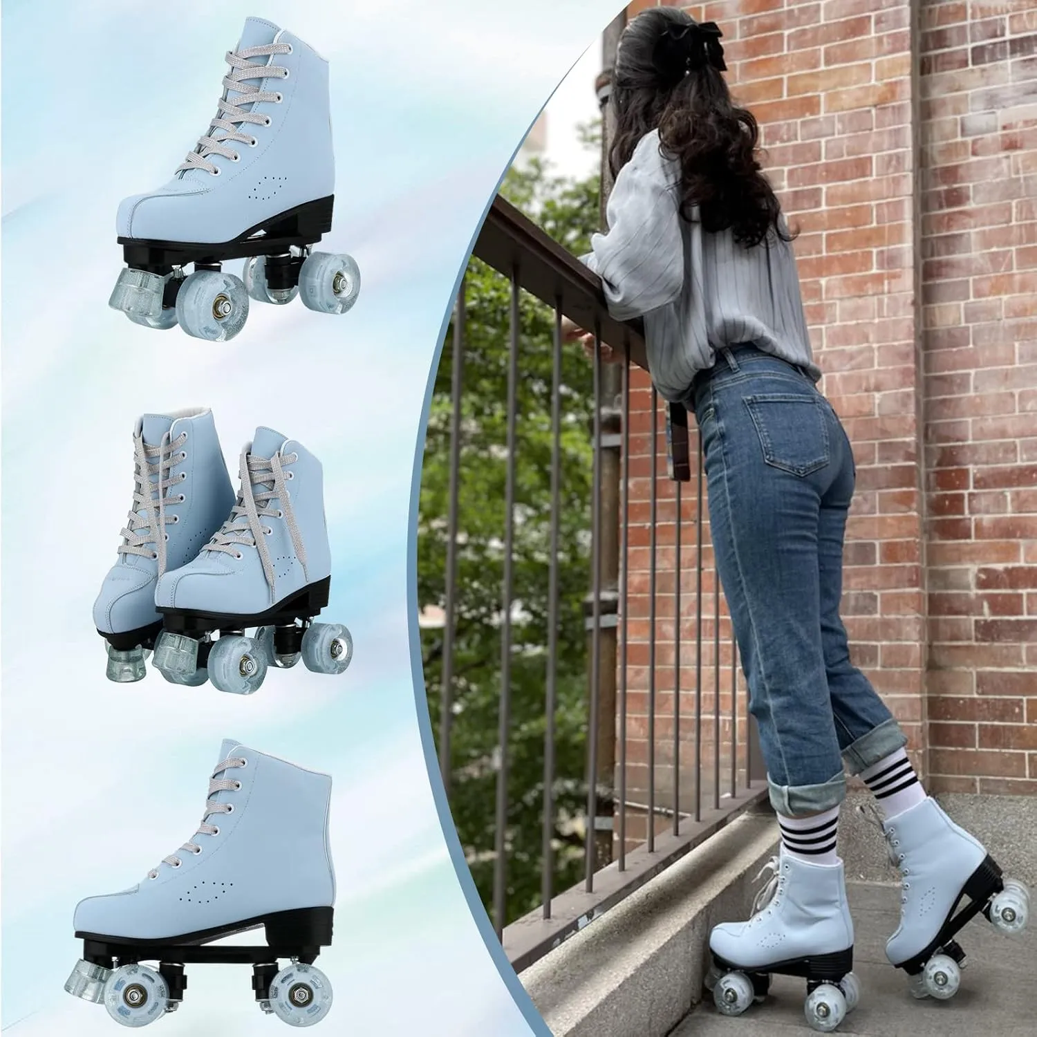 jessie Roller Skates for Women, Frosted Roller Skates Adjustable Holographic Women Roller Skates Speed Skates for Women Roller Skates Adults for Girls Indoor Outdoor