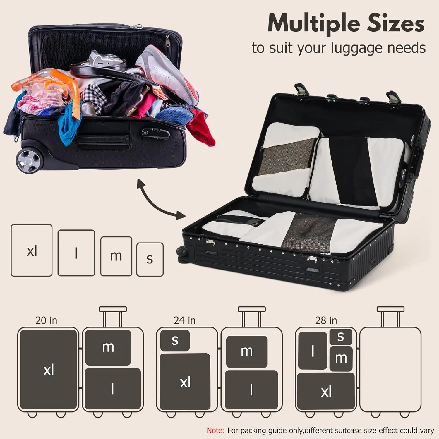 Jetsetta Extra Large Compression Packing Cubes with Mesh, Expandable Suitcase and Luggage travel packing cubes set for Travel Accessories（Cream 4 Set)