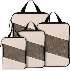 Jetsetta Extra Large Compression Packing Cubes with Mesh, Expandable Suitcase and Luggage travel packing cubes set for Travel Accessories（Cream 4 Set)