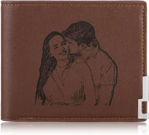 JewelOra Custom Photo Wallet for Men, Personalized Engraved Men's Photo Wallet, Customized PU Leather Wallet for Father's Day Birthday Christmas Gift for Husband, Dad, Son, Boyfriend(Brown-1)
