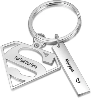 JewelOra Gifts for Dad Personalized Father's Keychain Custom Name Key chain for Father's Day