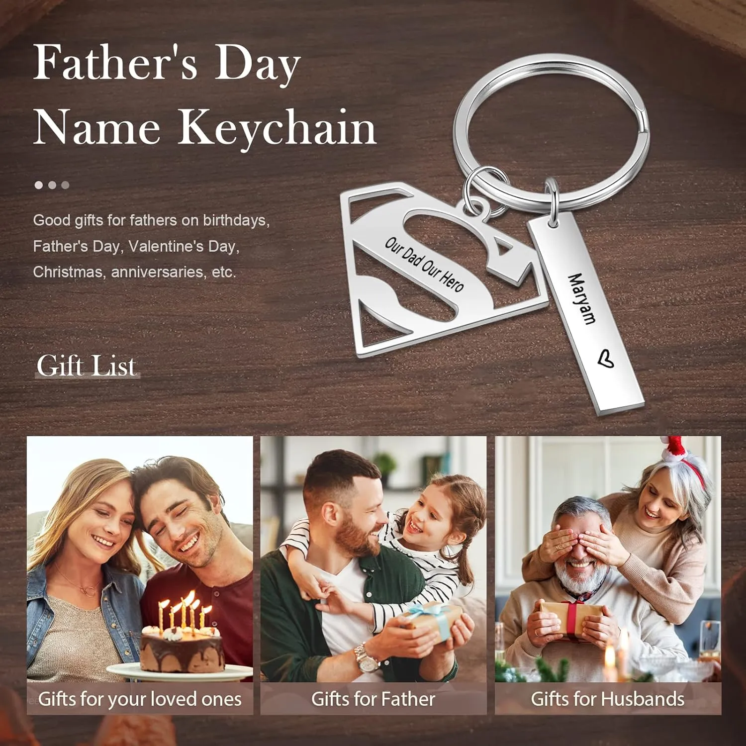 JewelOra Gifts for Dad Personalized Father's Keychain Custom Name Key chain for Father's Day