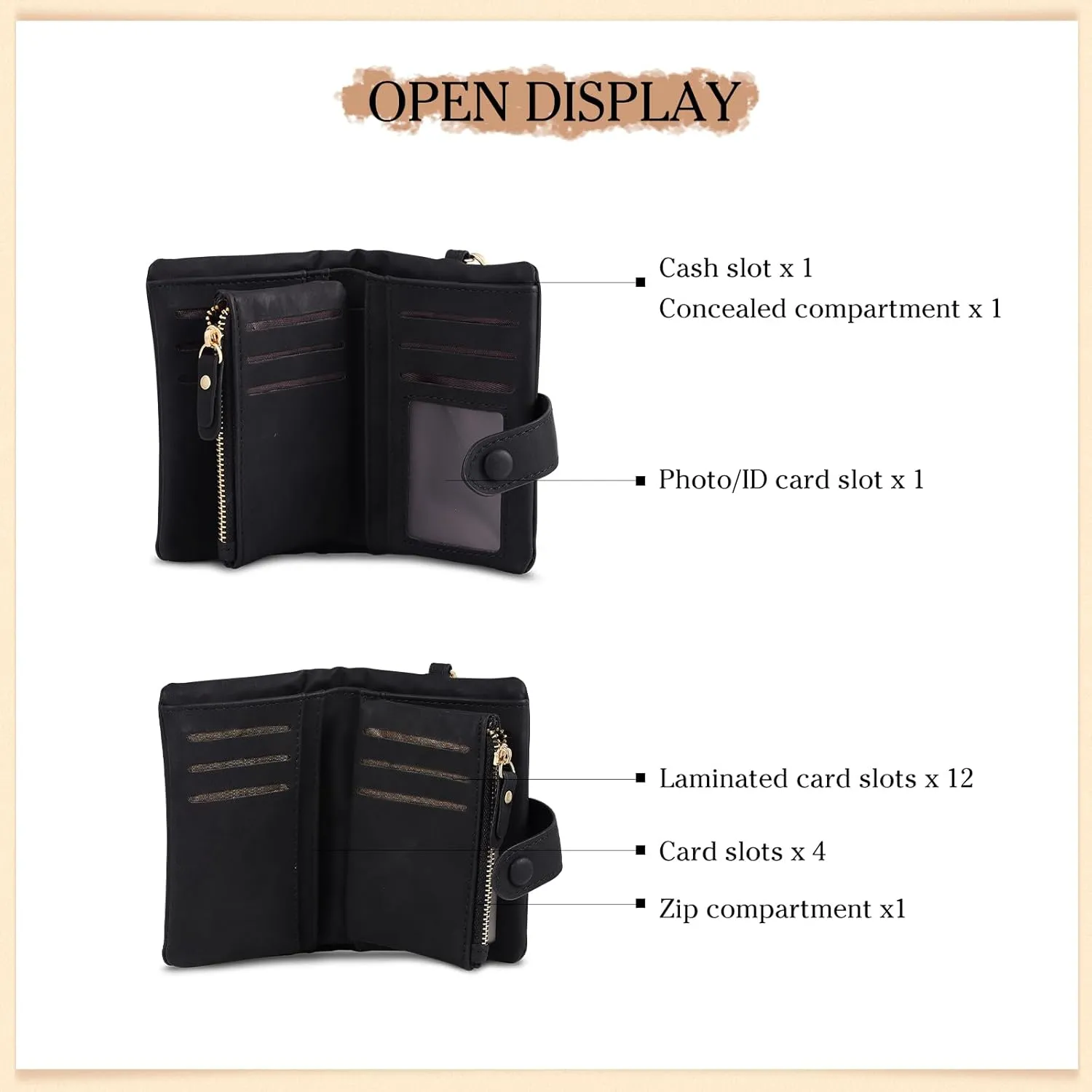 JewelOra Personalized Birth Flower Wallets for Women Custom Photo PU Leather Wallet Coin Purse Card Holder Zipper Coin Purse with Wrist Strap for Women Mother's Day(Style 1, Black)