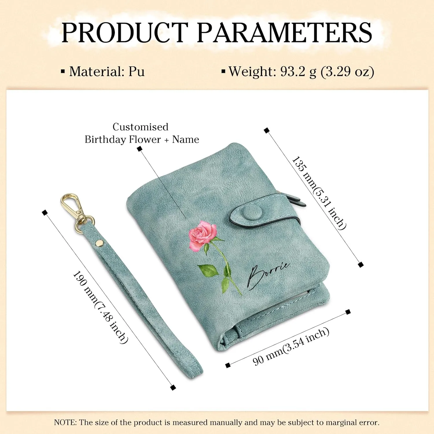 JewelOra Personalized Birth Flower Wallets for Women Custom Photo PU Leather Wallet Coin Purse Card Holder Zipper Coin Purse with Wrist Strap for Women Mother's Day(Style 1, Green)