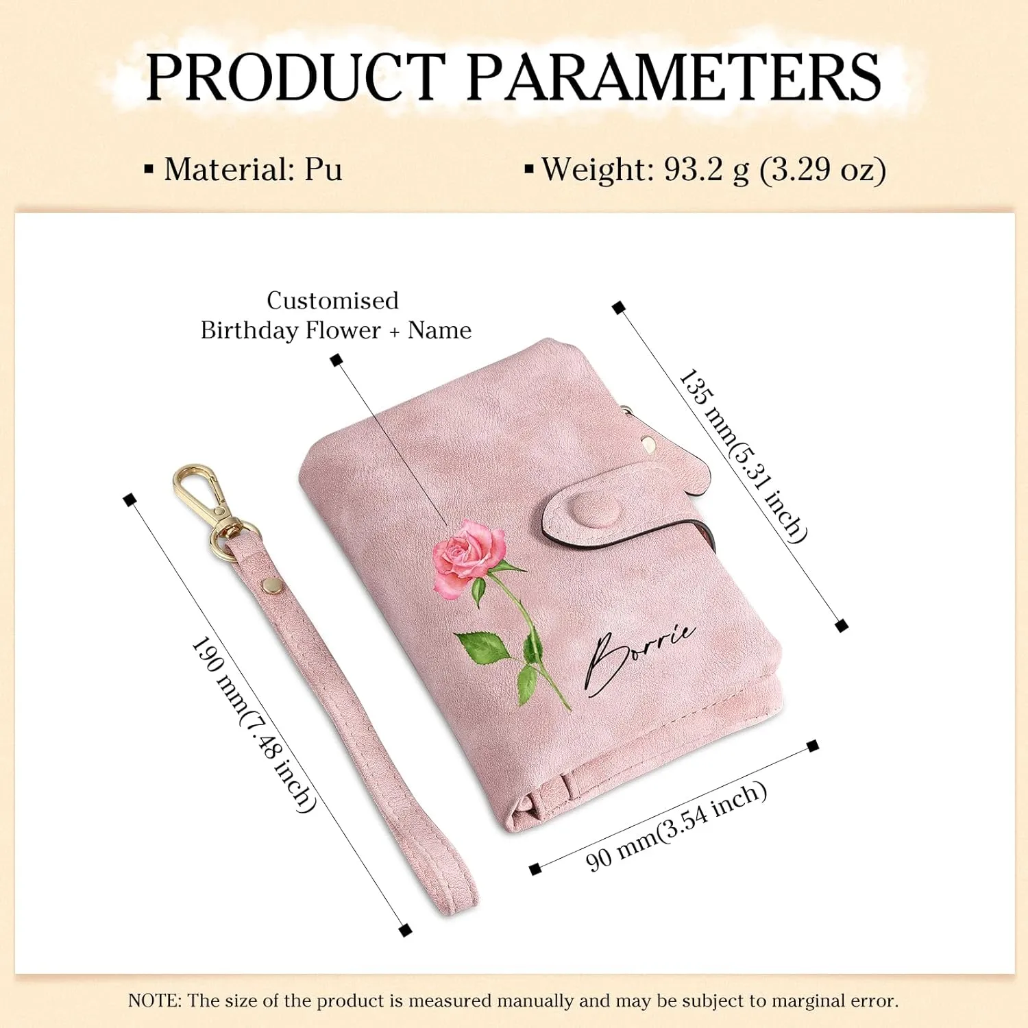 JewelOra Personalized Birth Flower Wallets for Women Custom Photo PU Leather Wallet Coin Purse Card Holder Zipper Coin Purse with Wrist Strap for Women Mother's Day(Style 1, Pink)