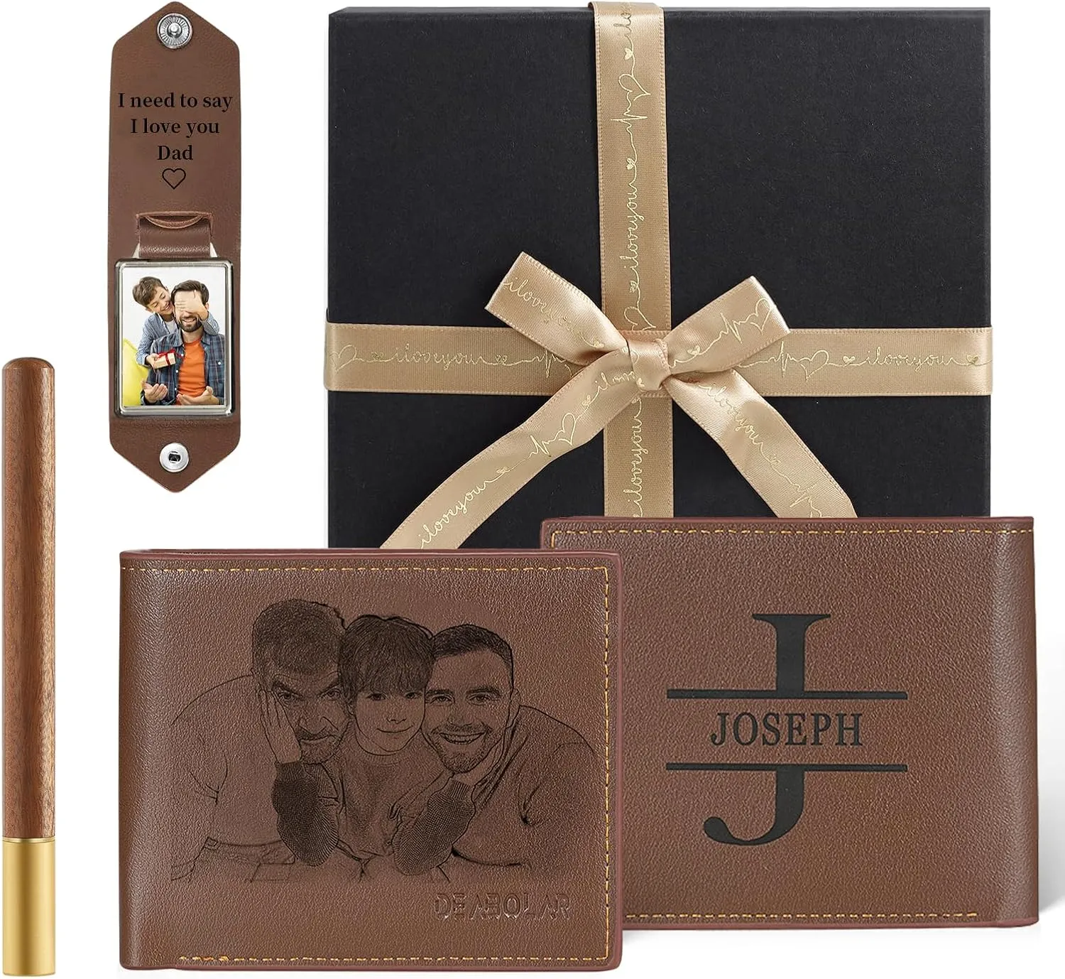 JewelOra Personalized Gifts for Men - Custom Photo Mens Wallet & Keychain Gifts Set for Father's Day - Customized Gift Box for Dad, Husband (Wallet Sets-2)