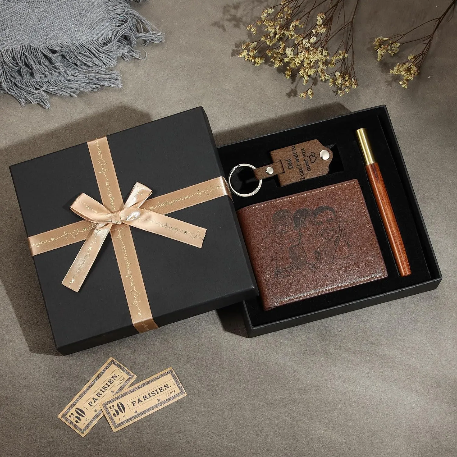 JewelOra Personalized Gifts for Men - Custom Photo Mens Wallet & Keychain Gifts Set for Father's Day - Customized Gift Box for Dad, Husband (Wallet Sets-2)