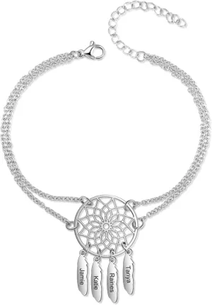 JewelOra Personalized Mothers Name Bracelet with 2-7 Names Custom Dream Catcher Link Bracelet Name for Mother's Day Birthday Gift for Mom Wife Women