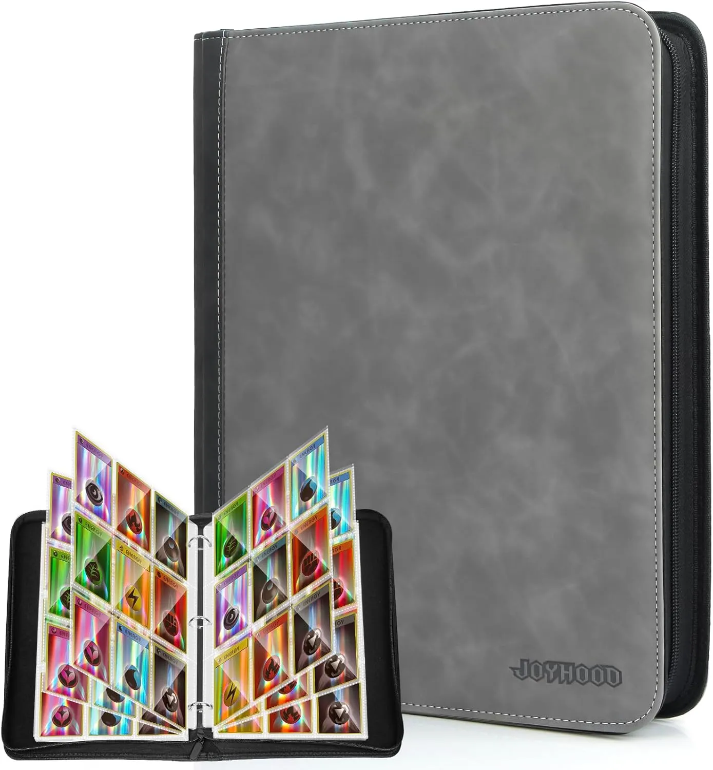 JoyHood Card Binder for Trading Card, Card Collection Binder with 9 Pocket - Hold Up to 900 Cards, Card Album Holder compatible with TCG/PM/MTG/OPCG/YGO Card (Grey, 9 Pocket)