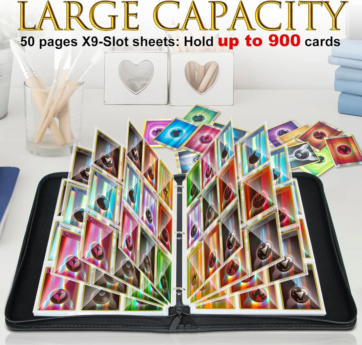 JoyHood Card Binder for Trading Card, Card Collection Binder with 9 Pocket - Hold Up to 900 Cards, Card Album Holder compatible with TCG/PM/MTG/OPCG/YGO Card (Grey, 9 Pocket)