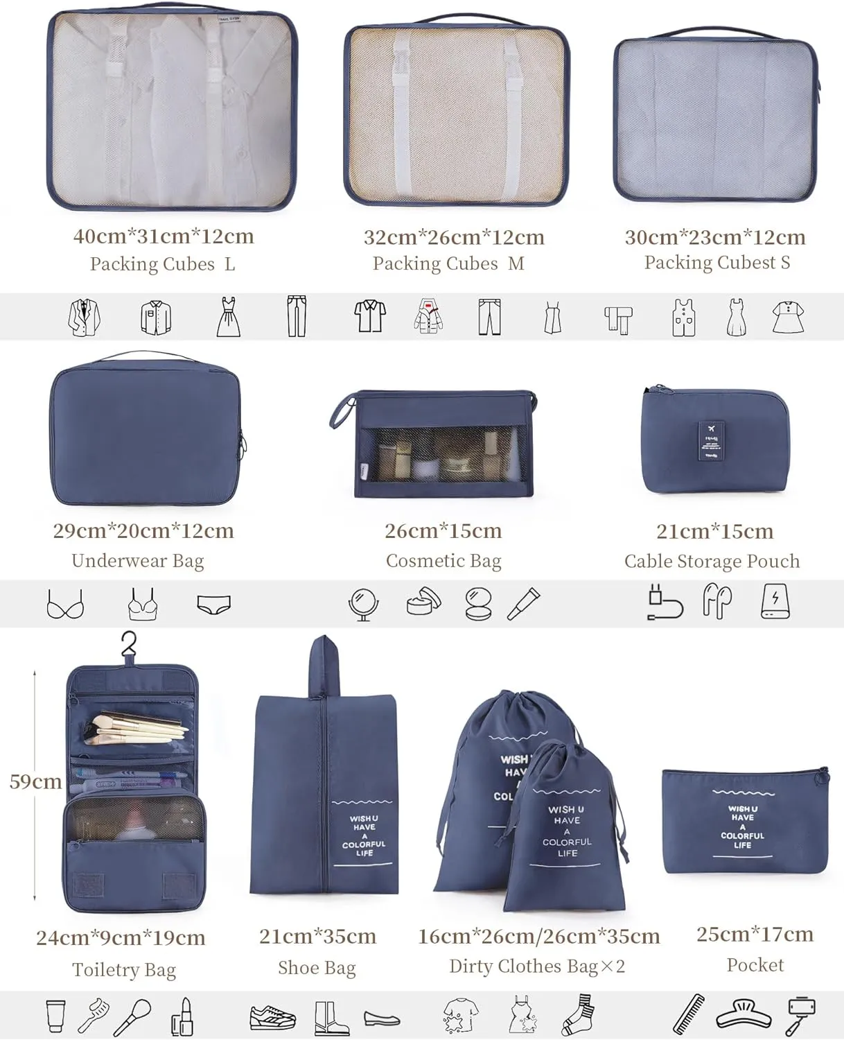 Joyway 10 Set Packing Cubes Luggage Organizers for Travel Accessories Essentials Organizer Bags
