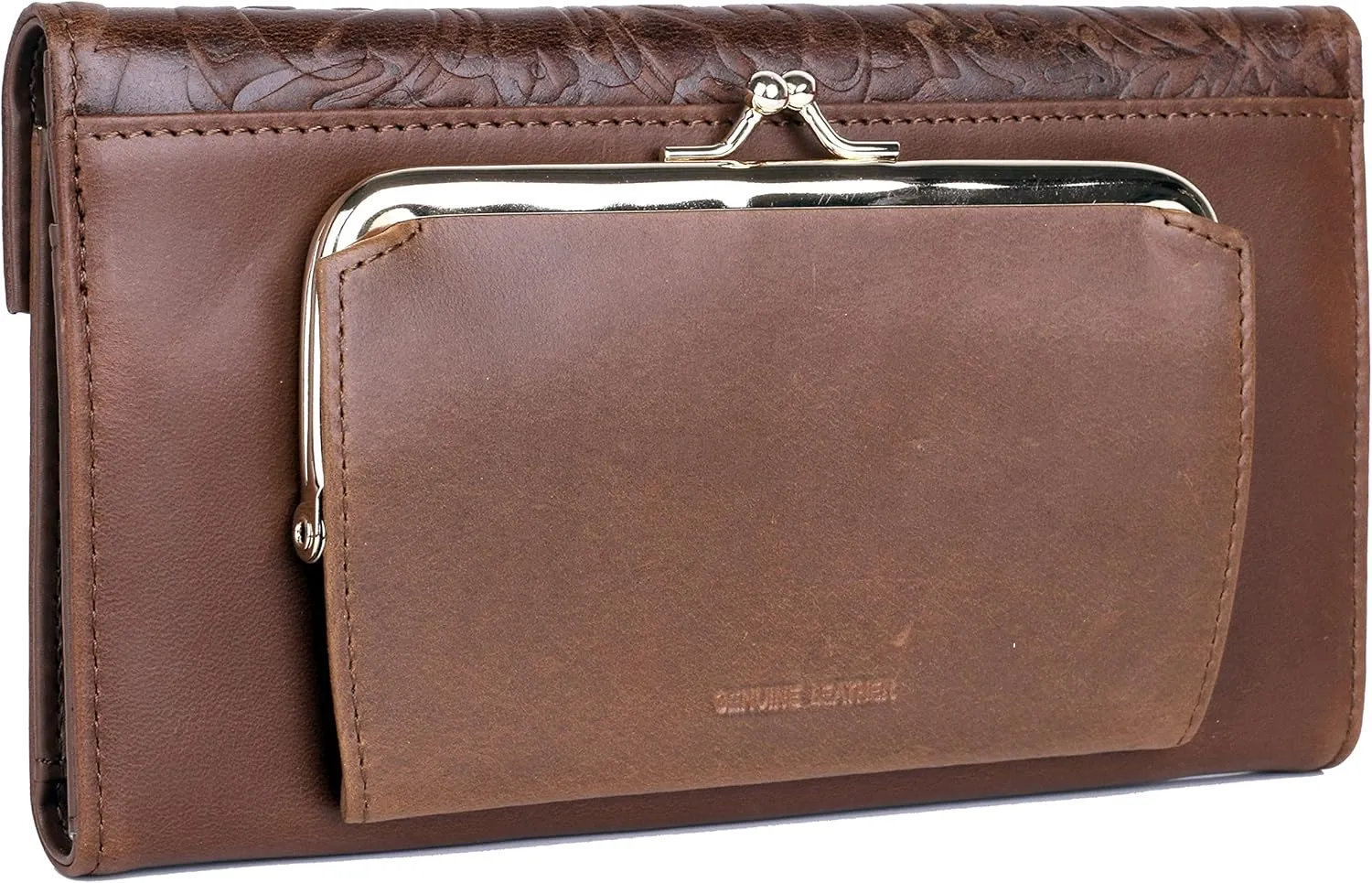 Julia Buxton Tooled Leather Organizer Clutch Wallet