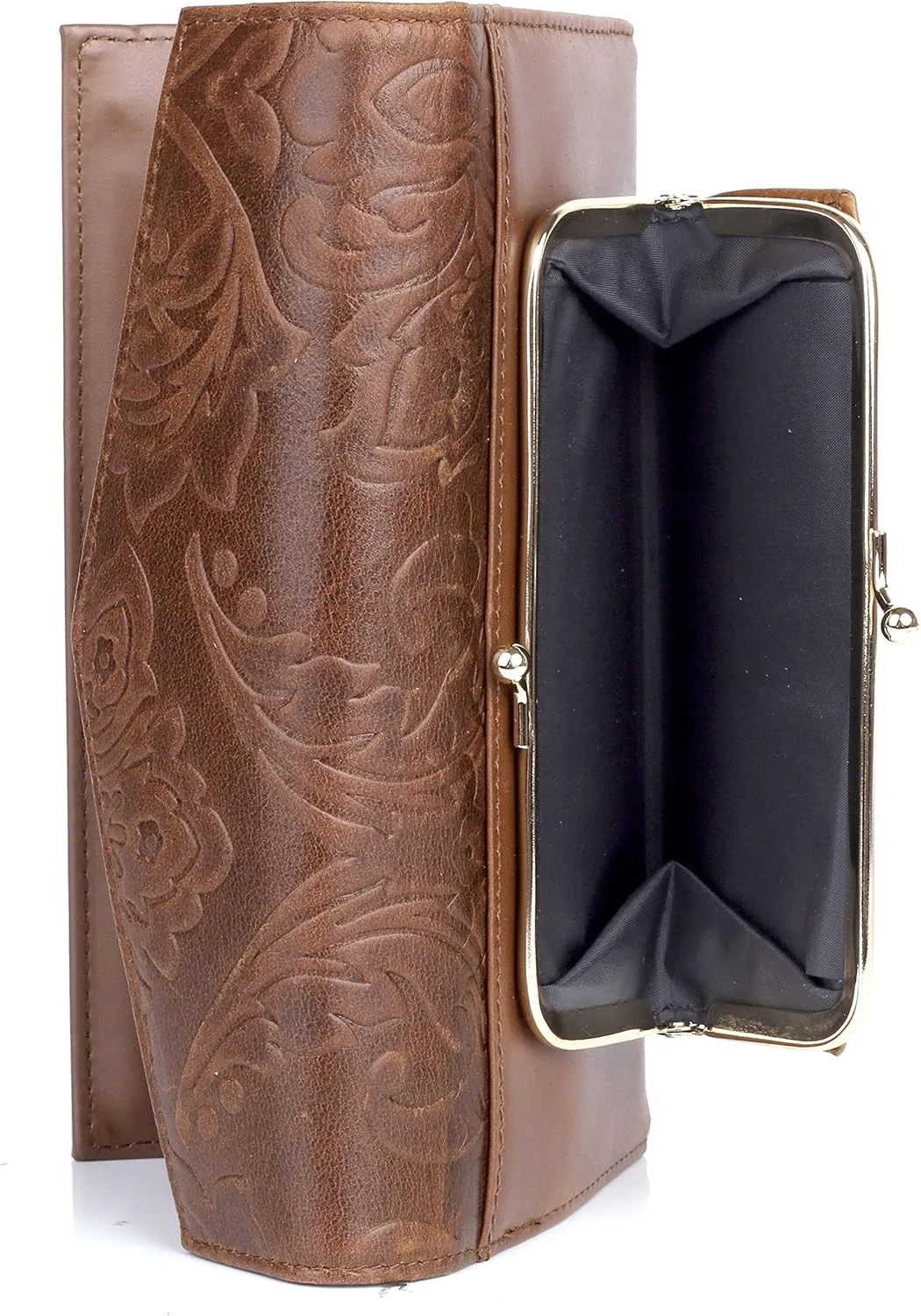 Julia Buxton Tooled Leather Organizer Clutch Wallet