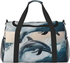 Jumping Up Dolphins Travel Duffel Bag Tote Bag Sports Gym Bag For Women And Men