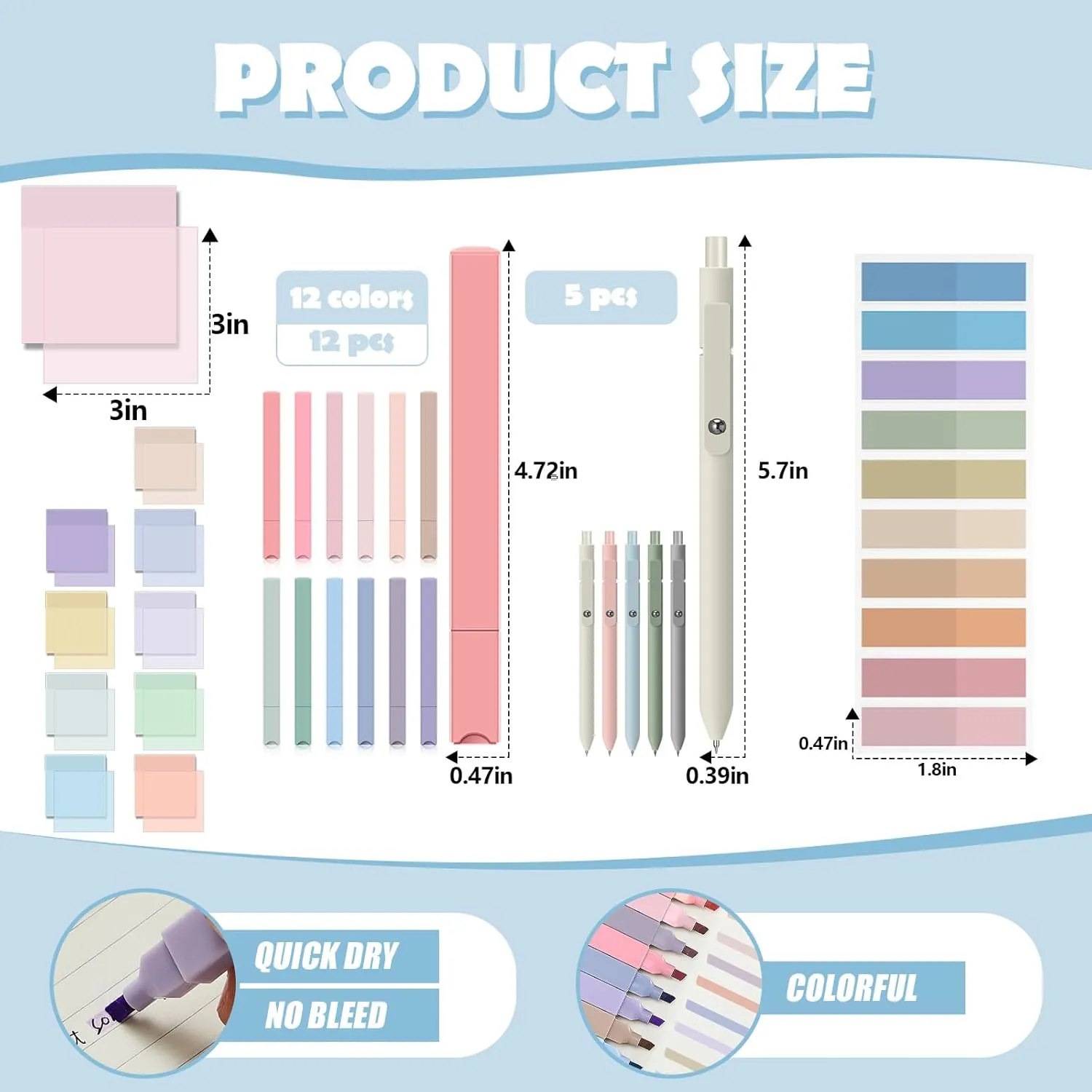 Jutom 39 Pcs Aesthetic Book Annotation Kit Pencil Case Bag with Highlighter Gel Pen 700 Sheets Transparent Sticky Notes Pads Index Tab Bible Study Supplies for School(Mint Green,Cute Style)