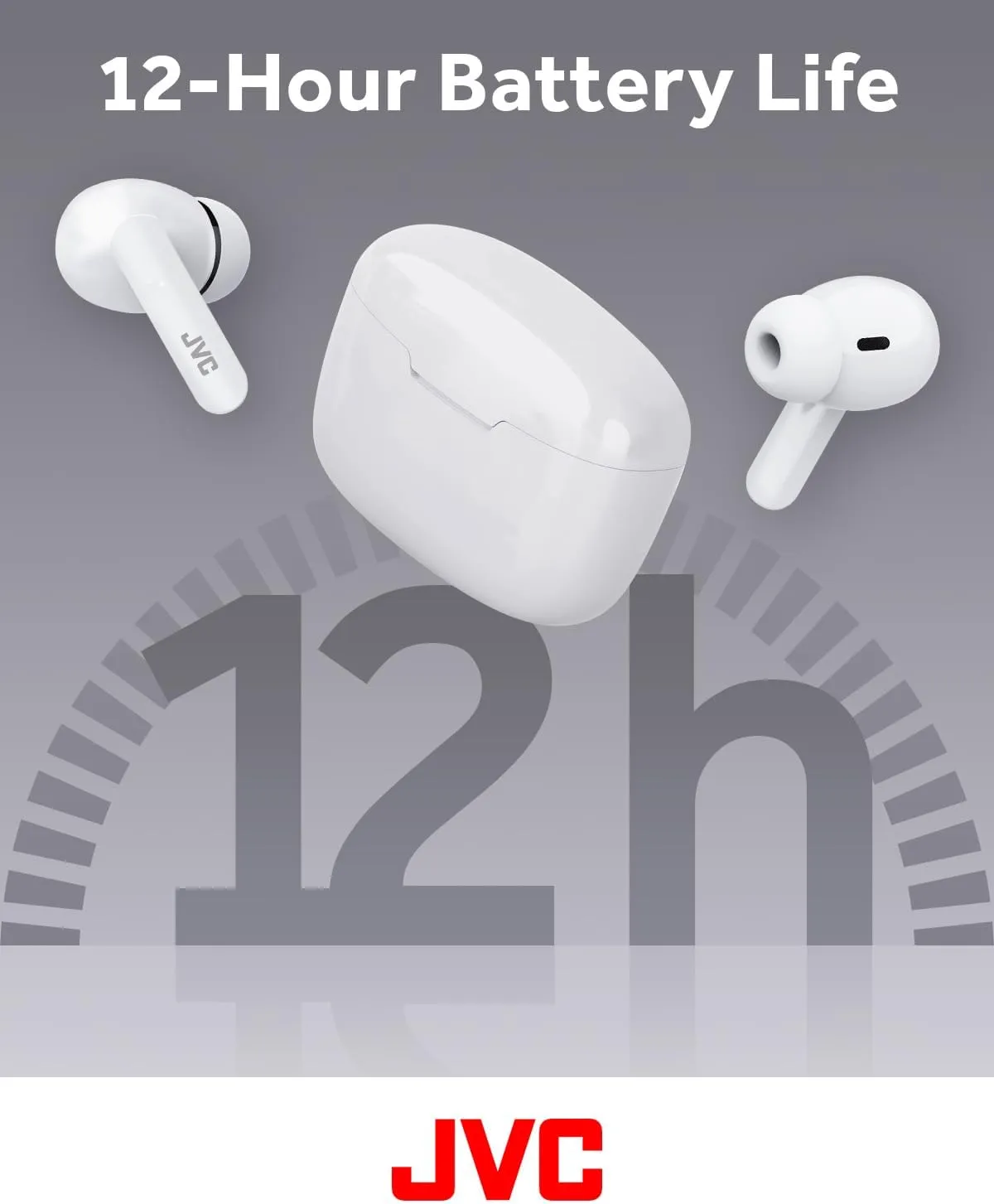 JVC Ultra Compact True Wireless Earbuds Headphones, Total 12 Hour Battery Life, Sound with 13mm Driver, USB-C Connection - HAB5TW (White)