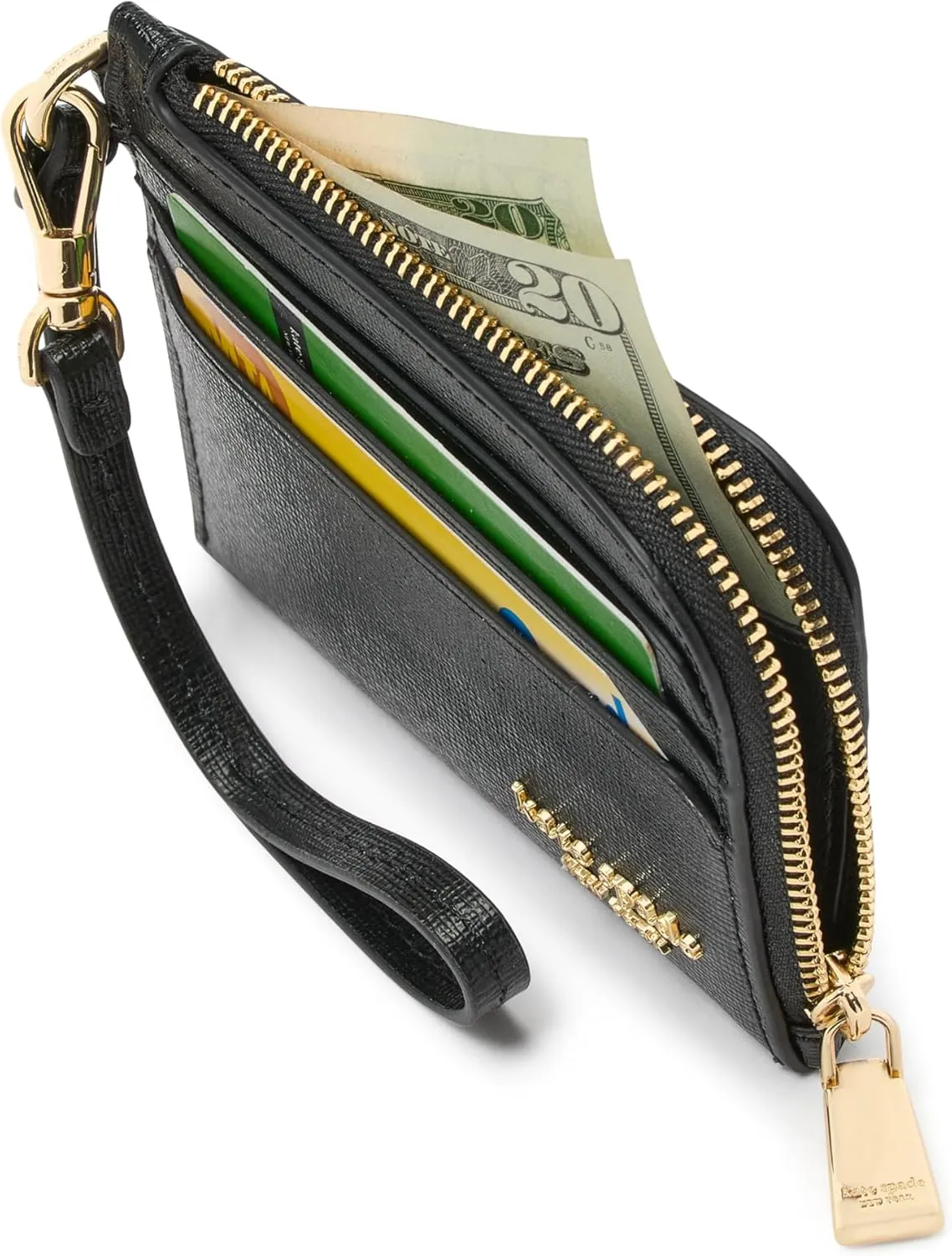 kate spade new york Devin Saffiano Leather Coin Card Case Wristlet, Black