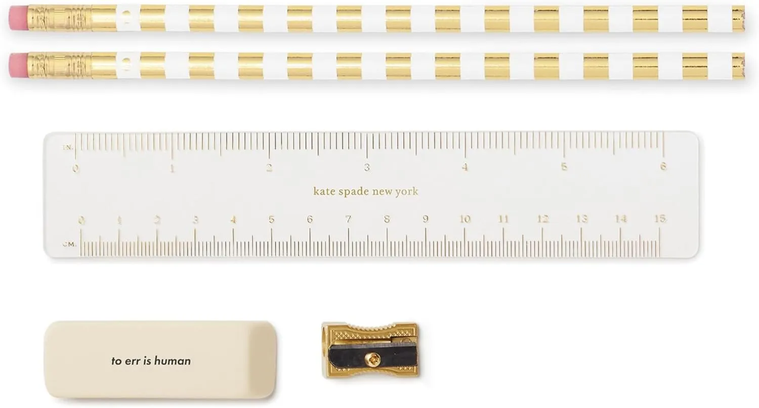 kate spade new york Pen and Pencil Case with Supplies for Adults, Zip Pouch Includes 2 Pencils, Sharpener, Eraser, and Ruler (Safari Floral)