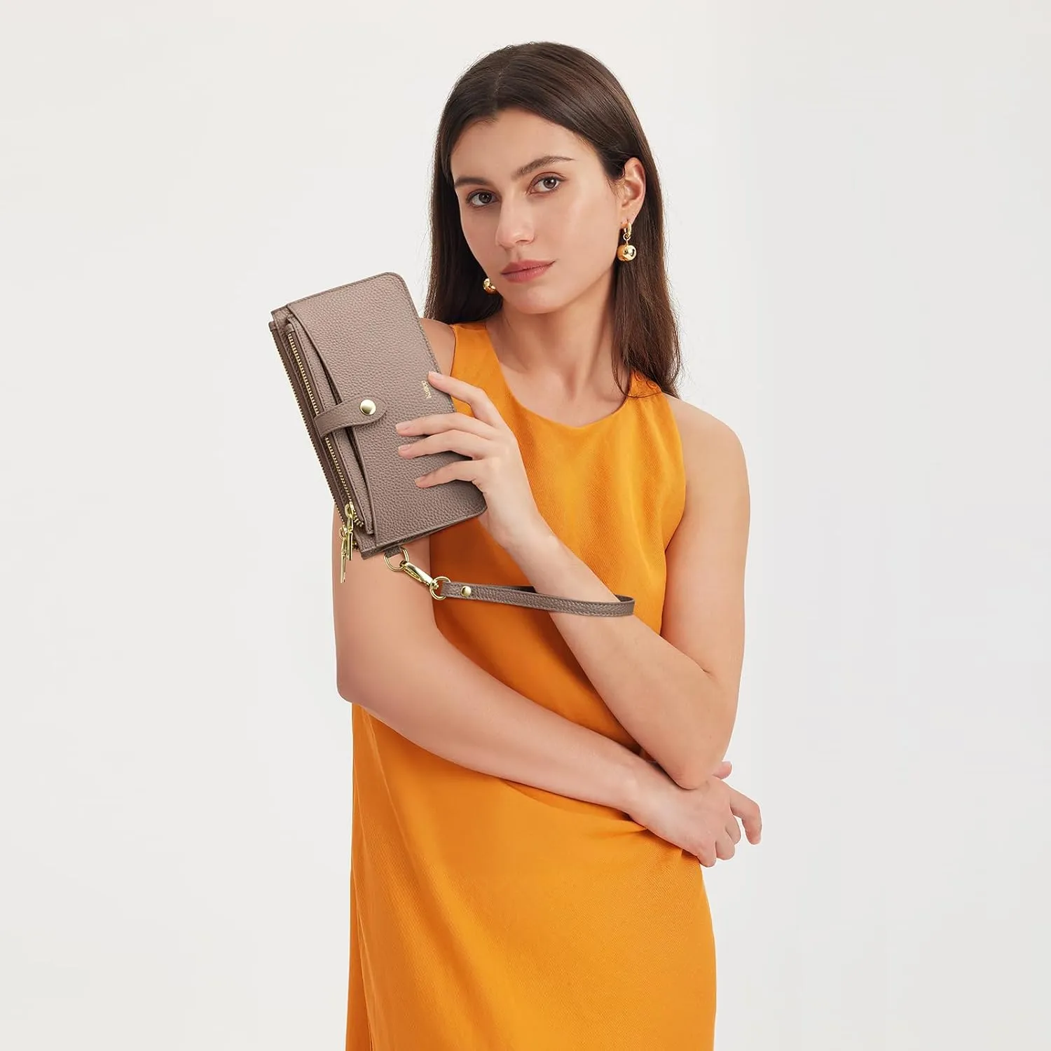 Kattee Wristlet Wallets for Women, RFID Blocking Wallet Women, Small Top Grain Leather Card Holder Phone Purse Clutch Bag