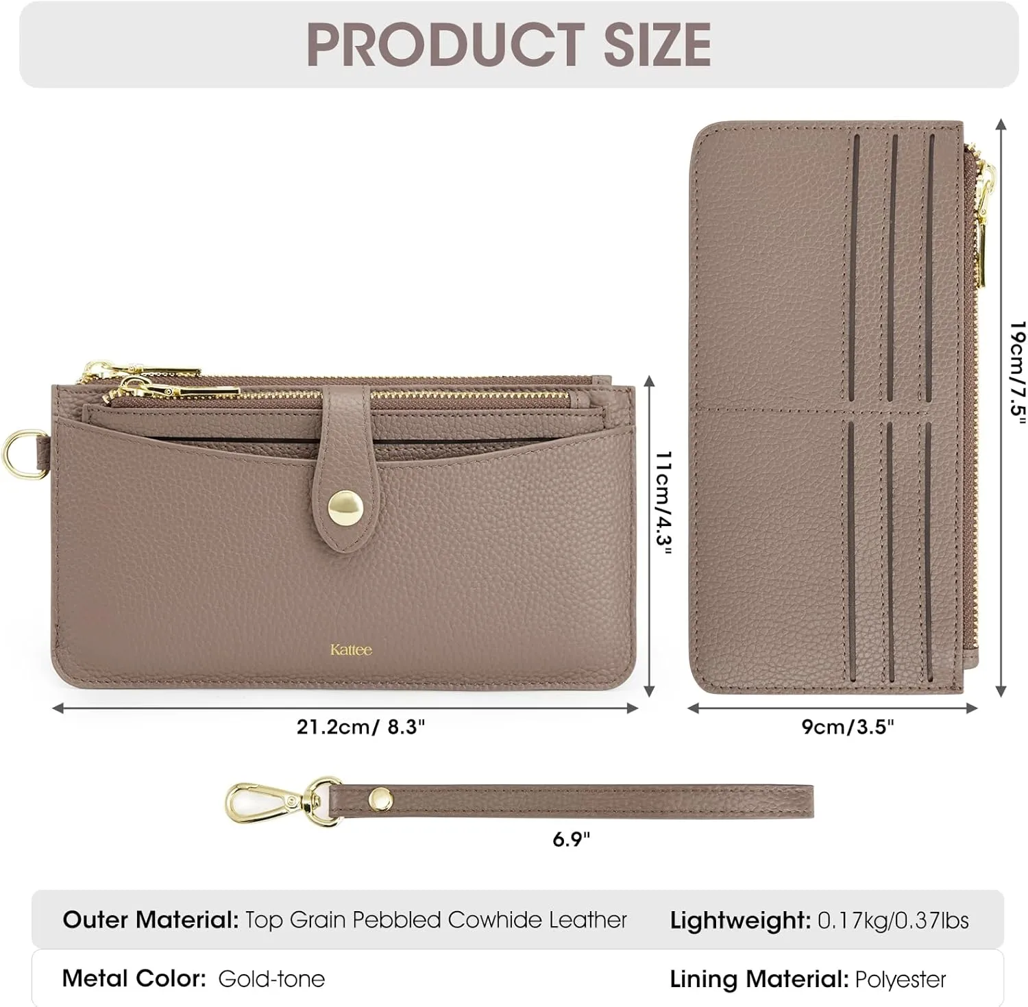 Kattee Wristlet Wallets for Women, RFID Blocking Wallet Women, Small Top Grain Leather Card Holder Phone Purse Clutch Bag
