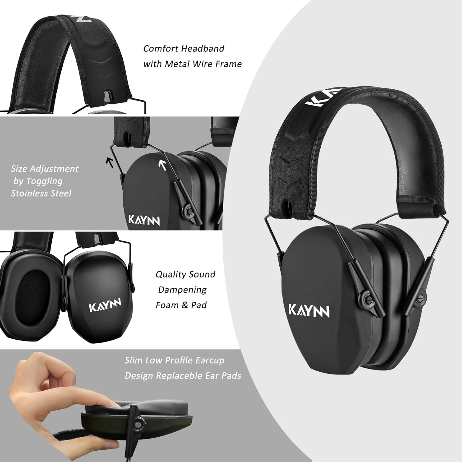 KAYNN 018 Shooting Range Ear Protection NRR 27dB, Adjustable Compact Noise Reduction Hearing Protect Slim Shoot Earmuffs