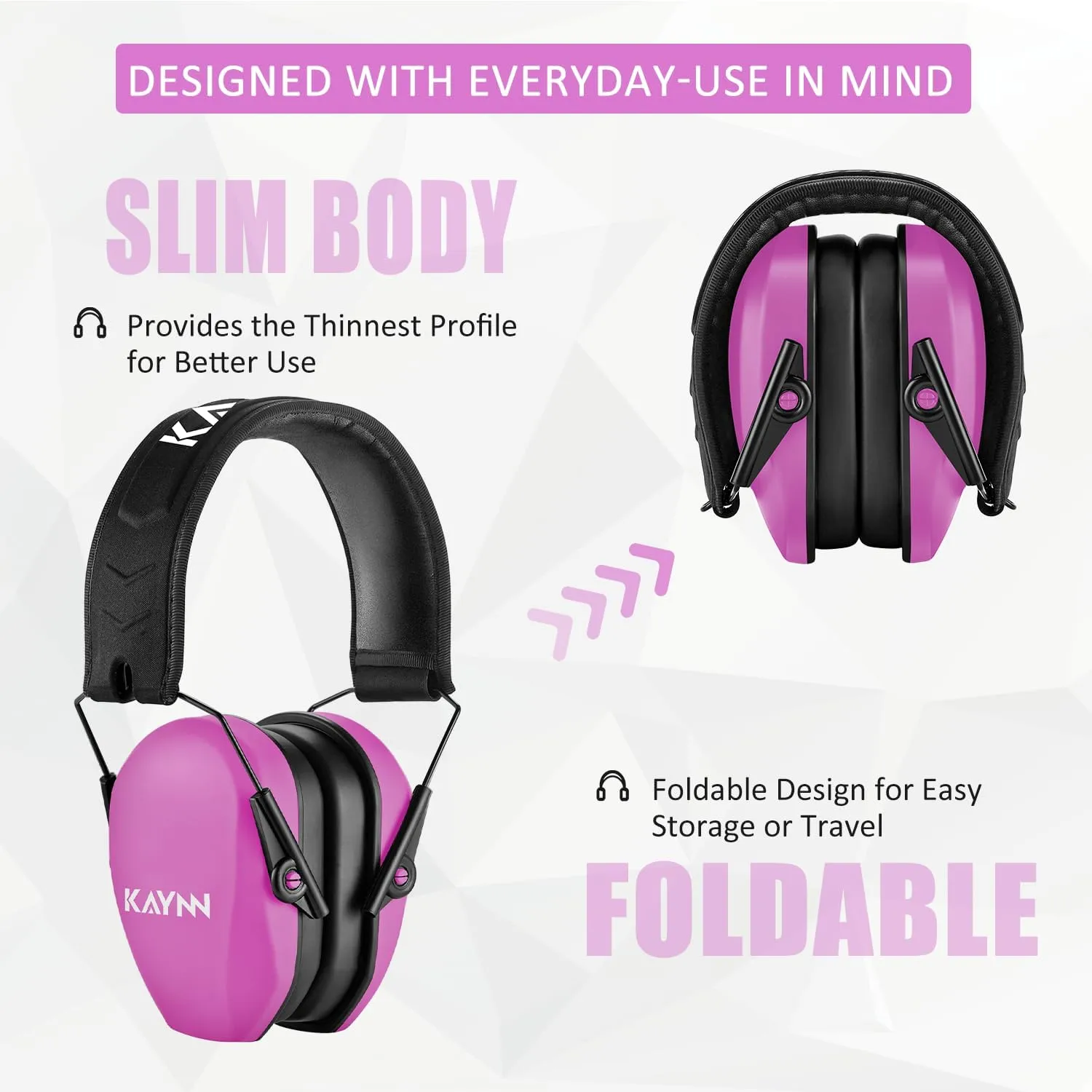 KAYNN 018 Shooting Range Ear Protection NRR 27dB, Adjustable Compact Noise Reduction Hearing Protect Slim Shoot Earmuffs