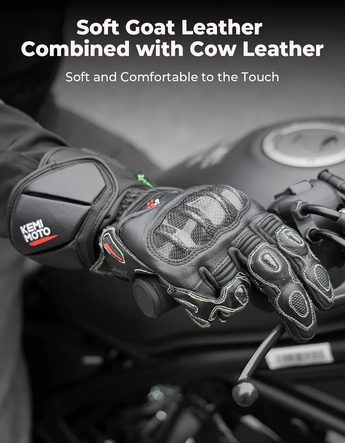 KEMIMOTO Leather Motorcycle Gloves for Men and Women, Riding Racing Gloves with ESA Cushioning Kevlar Carbon Fiber Knuckle Protection for Dirt Bike Motorbike Outdoor Sports