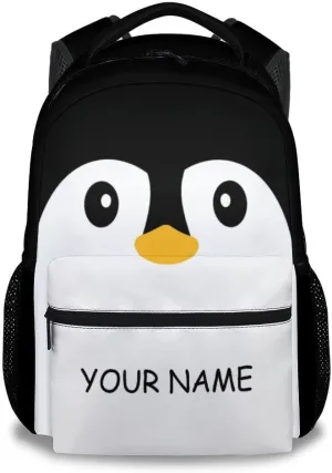 Kid Backpack for Girls - Personalized Penguin Schoolbag - Lightweight Durable Large Capacity - 17 Inch Black Bookbag for School, Travel and Camp