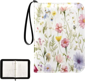 Kigai Colorful Flowers Card Binder 4-Pocket Trading Card Binder Game Card Collection Binder Album Holder with 50 Removable Sleeves Up to 400 Sports Cards