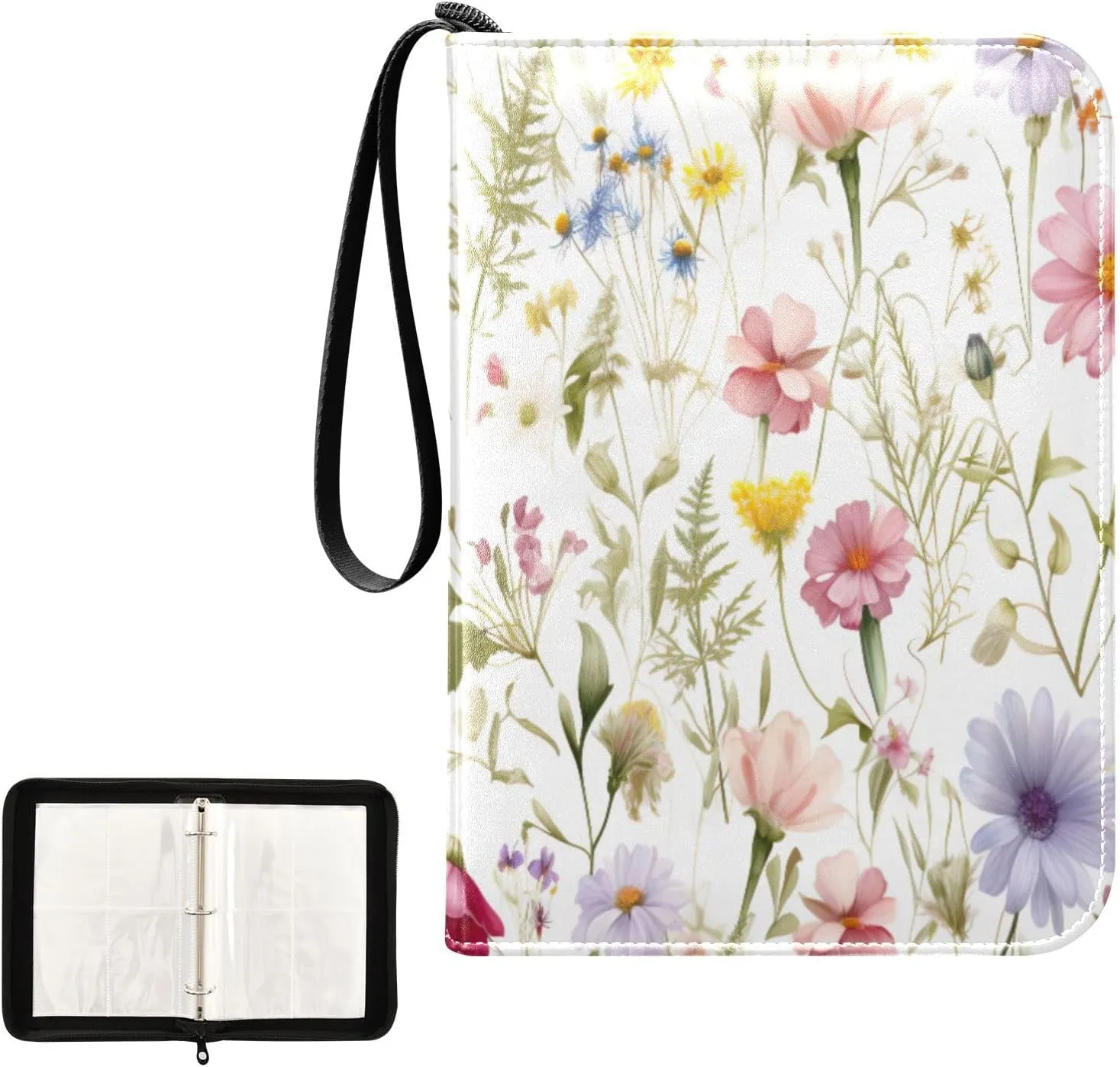 Kigai Colorful Flowers Card Binder 4-Pocket Trading Card Binder Game Card Collection Binder Album Holder with 50 Removable Sleeves Up to 400 Sports Cards