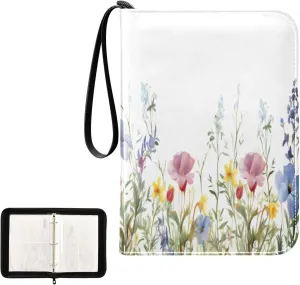 Kigai Colorful Flowers Card Binder 4-Pocket Trading Card Binder Game Card Collection Binder Album Holder with 50 Removable Sleeves Up to 400 Sports Cards
