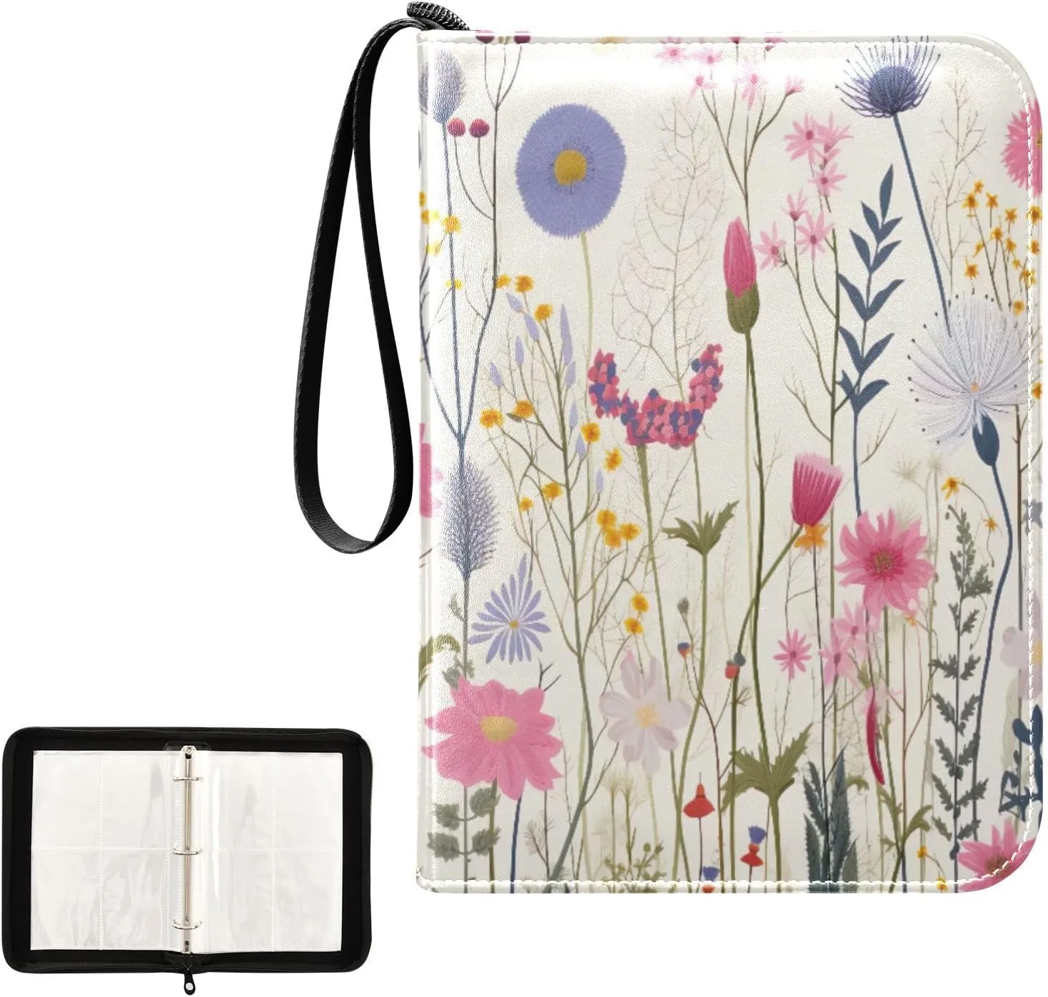 Kigai Colorful Flowers Card Binder 4-Pocket Trading Card Binder Game Card Collection Binder Album Holder with 50 Removable Sleeves Up to 400 Sports Cards