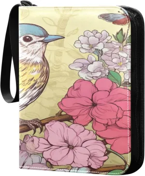 Kigai Trading Card Binder with 50 Sleeves, 400 Pockets PU Zipper Card Collection Binder 4-Pocket Portable Card Folder for Sports Cards, Game Cards (Bird Painting Design)