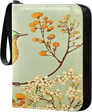 Kigai Trading Card Binder with 50 Sleeves, 400 Pockets PU Zipper Card Collection Binder 4-Pocket Portable Card Folder for Sports Cards, Game Cards (Bird Painting Design)