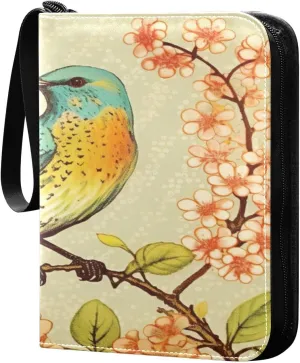 Kigai Trading Card Binder with 50 Sleeves, 400 Pockets PU Zipper Card Collection Binder 4-Pocket Portable Card Folder for Sports Cards, Game Cards (Bird Painting Design)