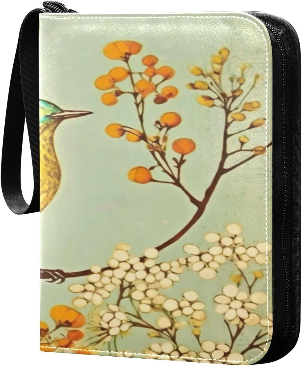 Kigai Trading Card Binder with 50 Sleeves, 400 Pockets PU Zipper Card Collection Binder 4-Pocket Portable Card Folder for Sports Cards, Game Cards (Bird Painting Design)