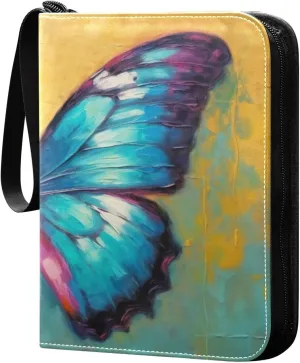 Kigai Trading Card Binder with 50 Sleeves, 400 Pockets PU Zipper Card Collection Binder 4-Pocket Portable Card Folder for Sports Cards, Game Cards (Butterfly Painting)