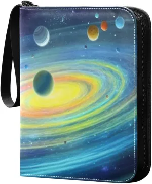 Kigai Trading Card Binder with 50 Sleeves, 400 Pockets PU Zipper Card Collection Binder 4-Pocket Portable Card Folder for Sports Cards, Game Cards (Colorful Solar System)