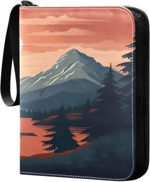 Kigai Trading Card Binder with 50 Sleeves, 400 Pockets PU Zipper Card Collection Binder 4-Pocket Portable Card Folder for Sports Cards, Game Cards (Sunset Mountain Painting)