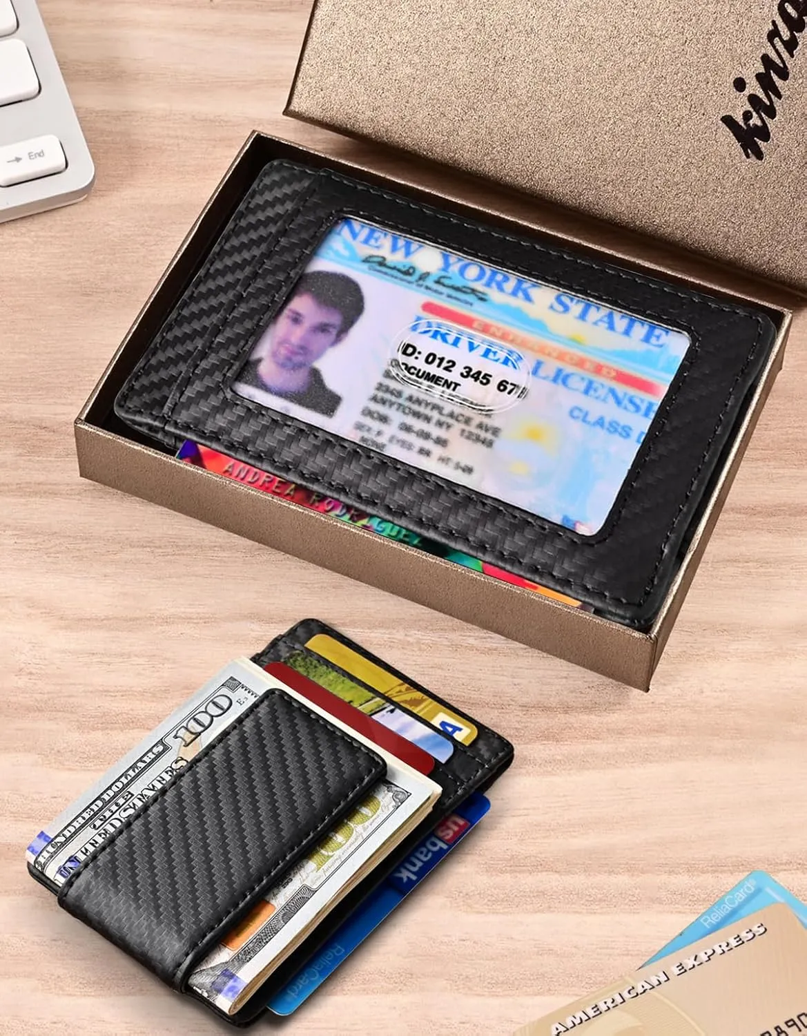 kinzd Money Clip, Front Pocket Wallet, Leather RFID Blocking Strong Magnet thin Wallet