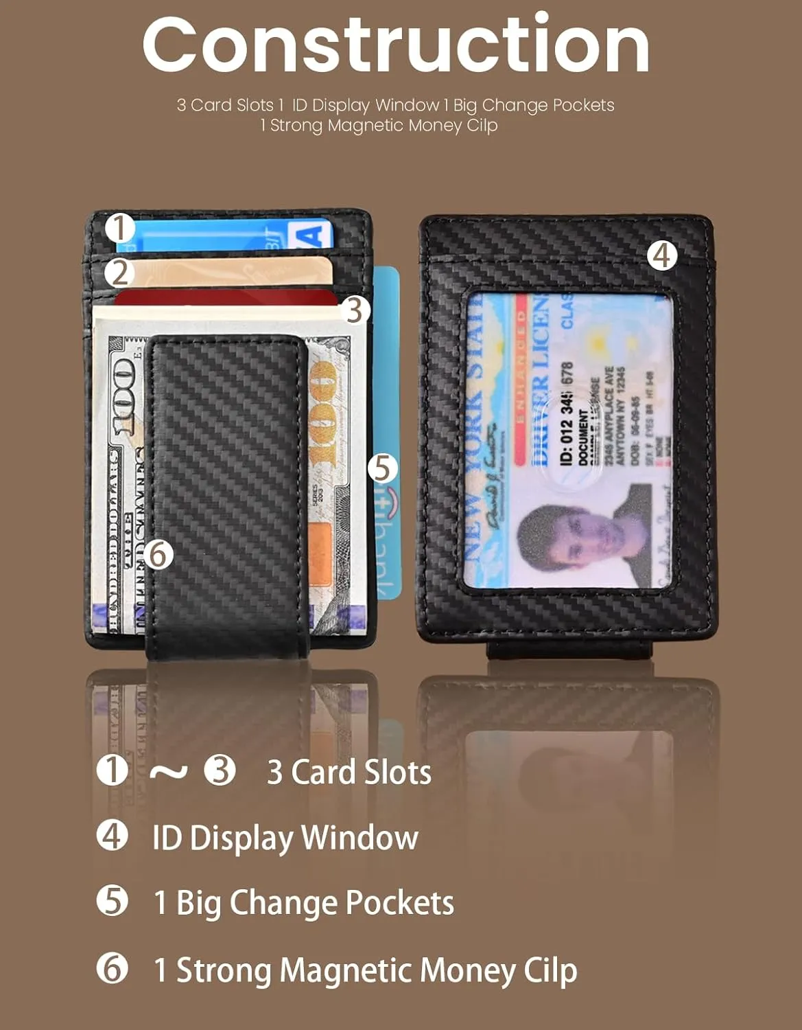 kinzd Money Clip, Front Pocket Wallet, Leather RFID Blocking Strong Magnet thin Wallet