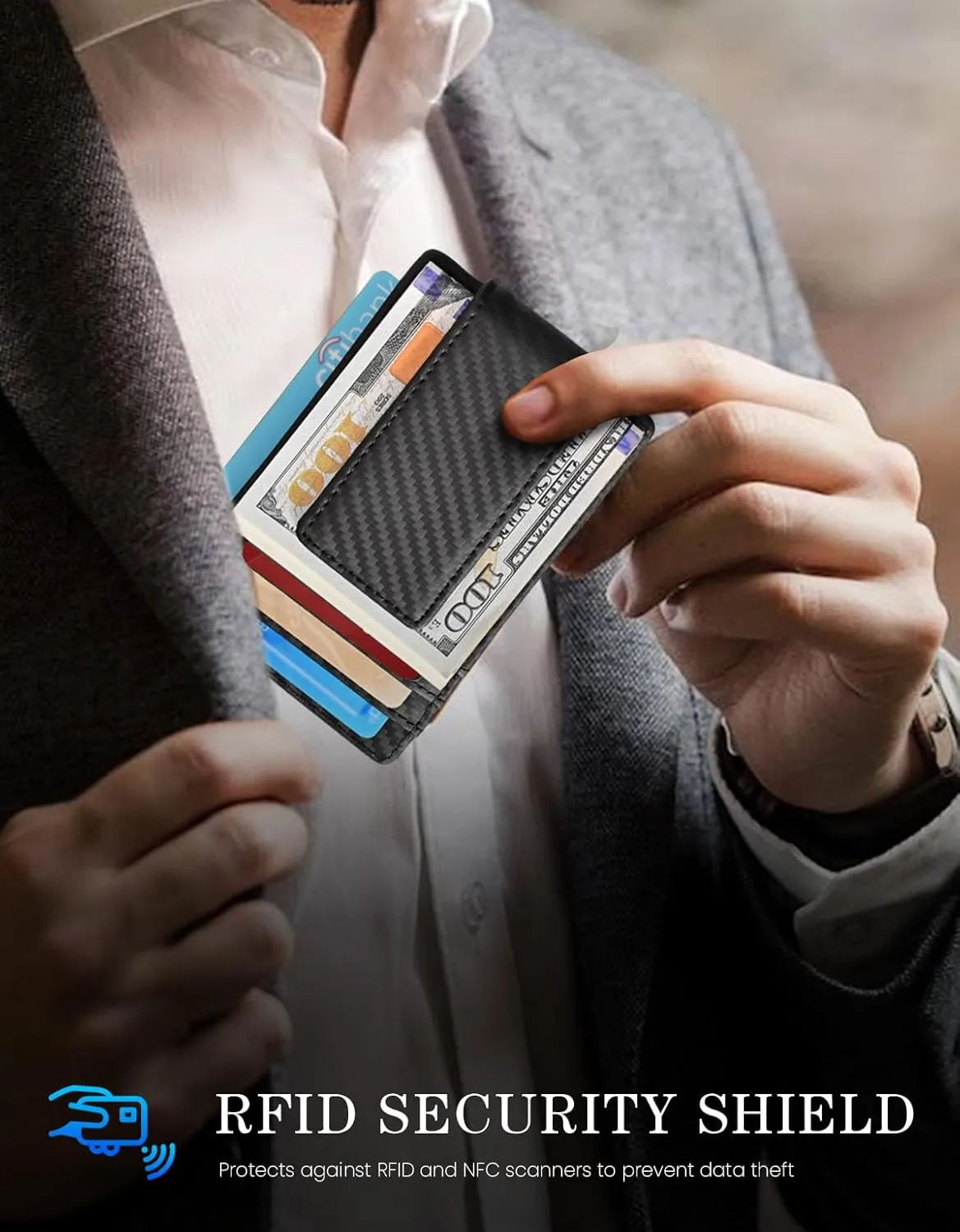 kinzd Money Clip, Front Pocket Wallet, Leather RFID Blocking Strong Magnet thin Wallet
