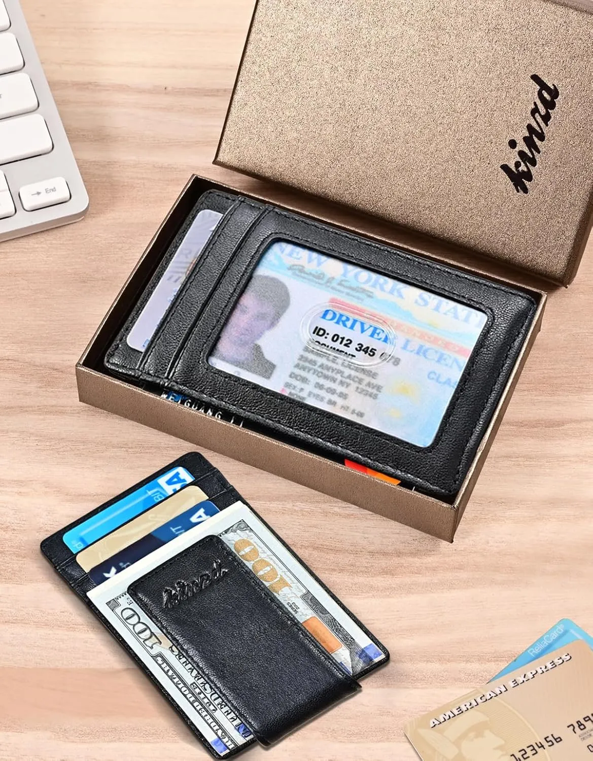 kinzd Money Clip, Front Pocket Wallet, Leather RFID Blocking Strong Magnet thin Wallet