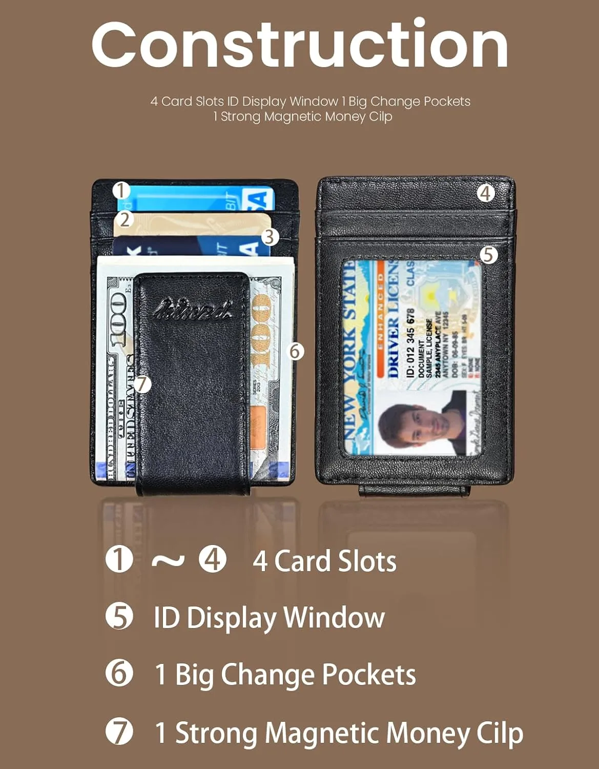kinzd Money Clip, Front Pocket Wallet, Leather RFID Blocking Strong Magnet thin Wallet