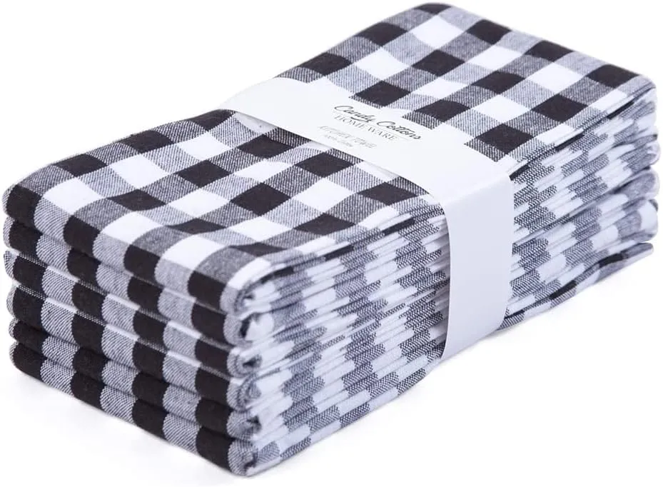 Kitchen Towels Black Classic Dish Towels Dishcloths |Gingham Checks Pantry Kitchen Drying Hand Towels Reusable Cotton 18x28 Inch Towel Spring Decorative Set of 6