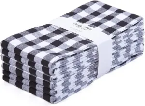 Kitchen Towels Black Classic Dish Towels Dishcloths |Gingham Checks Pantry Kitchen Drying Hand Towels Reusable Cotton 18x28 Inch Towel Spring Decorative Set of 6