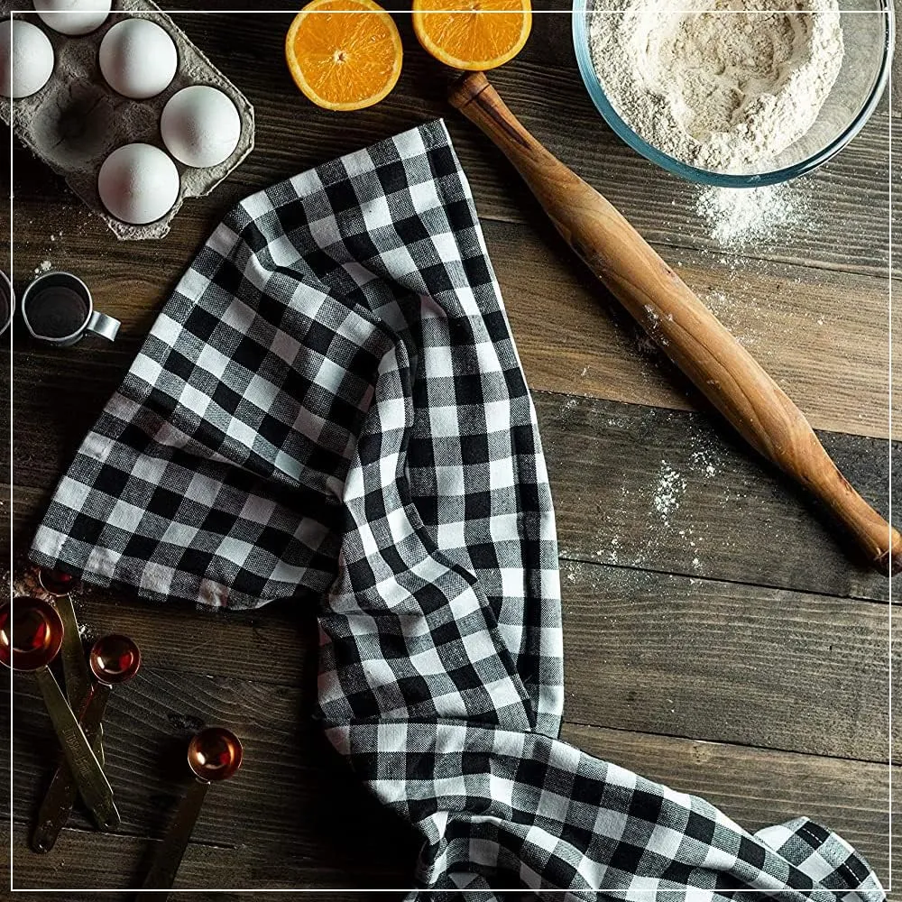 Kitchen Towels Black Classic Dish Towels Dishcloths |Gingham Checks Pantry Kitchen Drying Hand Towels Reusable Cotton 18x28 Inch Towel Spring Decorative Set of 6