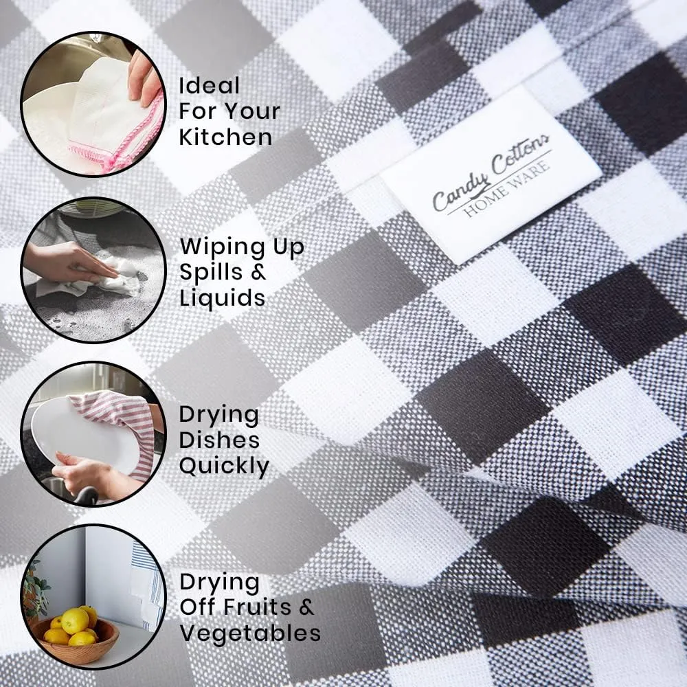 Kitchen Towels Black Classic Dish Towels Dishcloths |Gingham Checks Pantry Kitchen Drying Hand Towels Reusable Cotton 18x28 Inch Towel Spring Decorative Set of 6